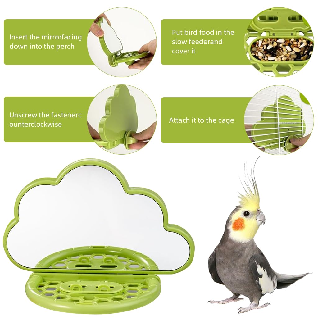 Qpets Parrot Mirror Toy for Cage with Food Box 18.5x9x14cm featuring Clip-on Design | Cloud Shape Interactive Play for Parakeet and Cockatiel