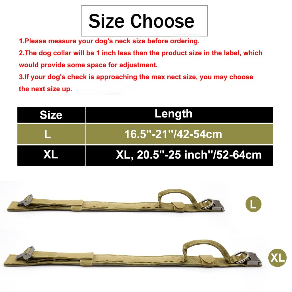 Dog Collar for Medium Dogs Adjustable Nylon Tactical Dog Collar with Strap Handle Dog Training Collar Quick Release Metal Buckle for Medium Large Dogs(L, 17''-20.5 inch''/43-52cm)