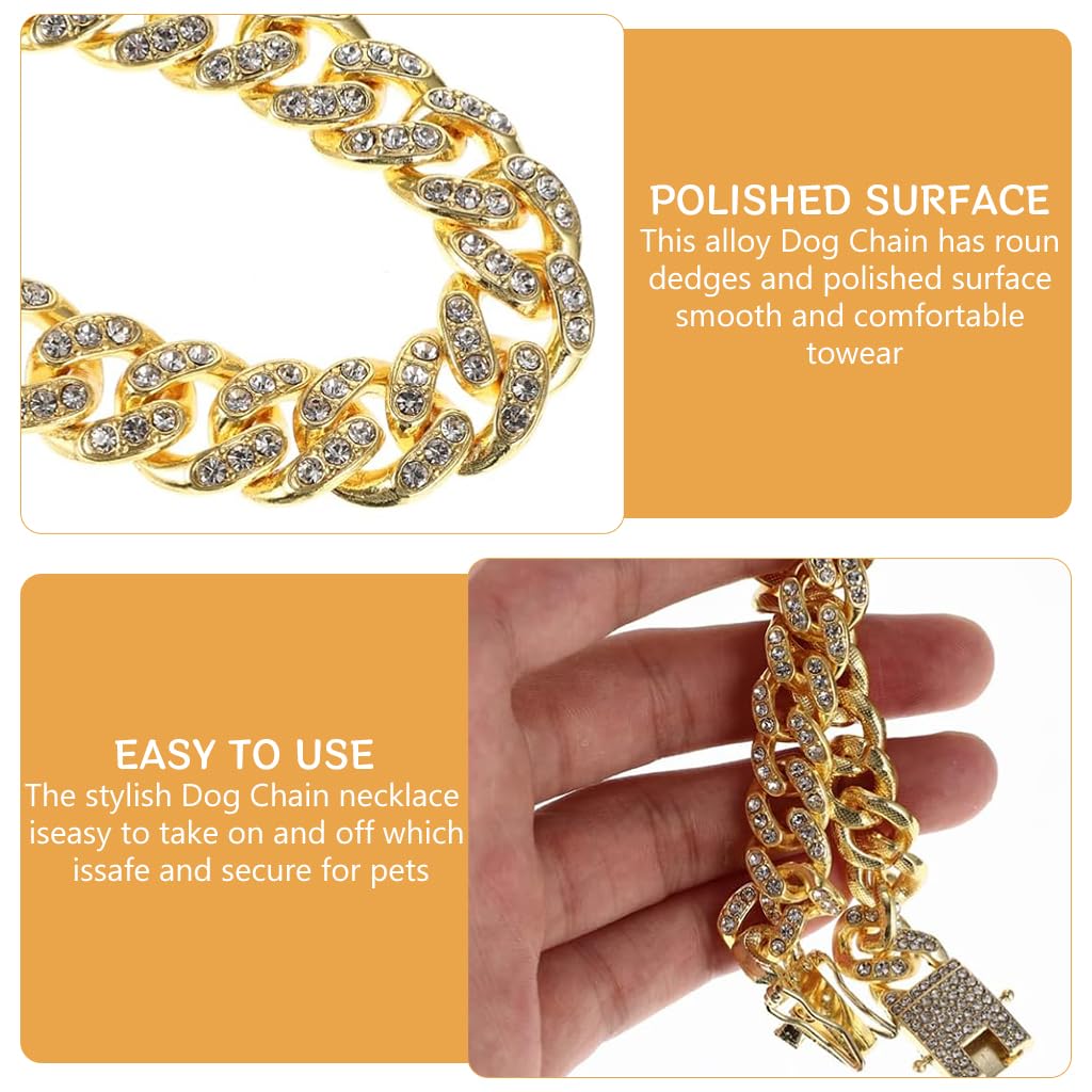 Qpets Dog Collar Chain for Large Dogs with Secure Clasp and Rhinestone Metal Links 60cm