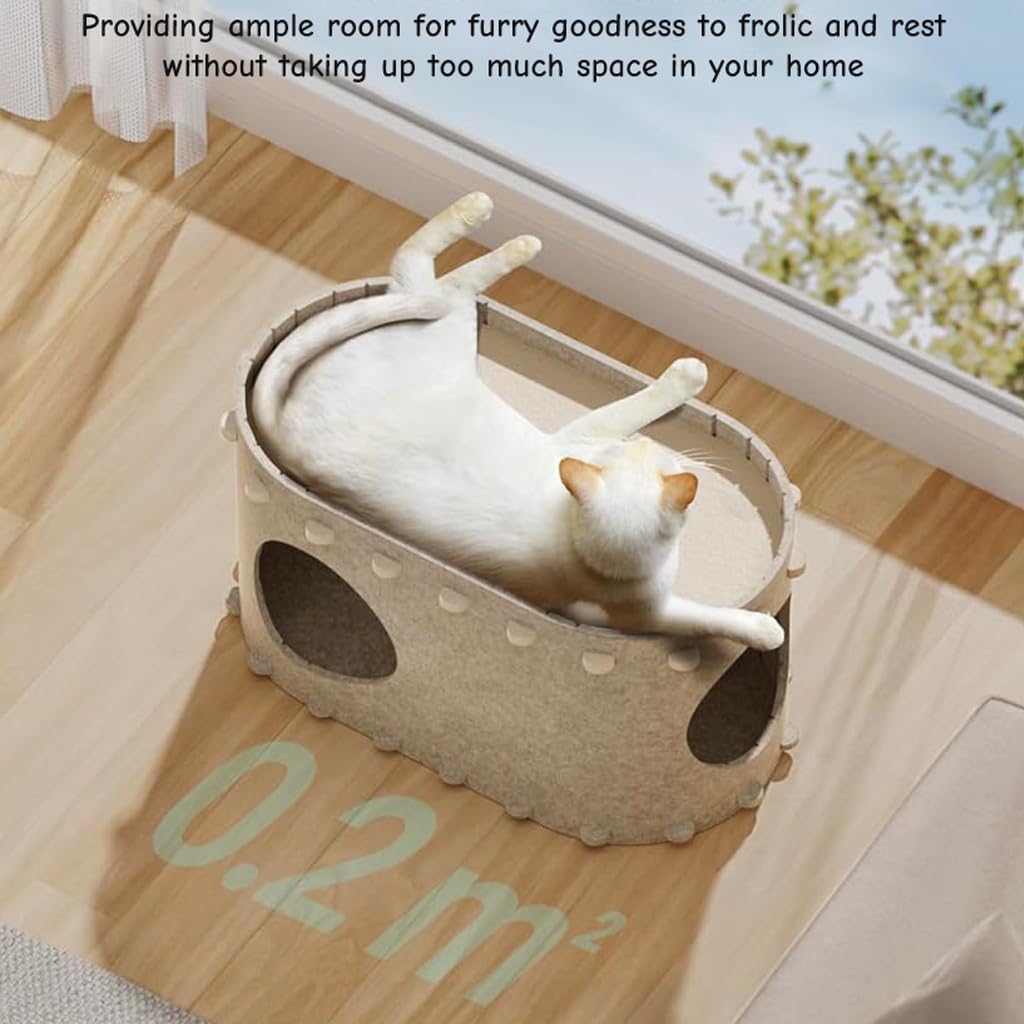 Qpets Cat House for Indoor Cats featuring Three‑Piece DIY Assembly and Oval Open Design 58x33x30cm