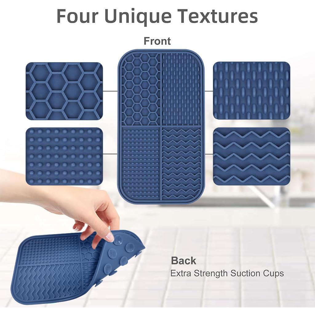 Lick Pad for Dog Cat, Food-Grade Silicone Dog Food Mat Slow Feeding Mat for Wet Food, Peanut Butter, Rectangular Lick Pad with 4 Patterns, Perfect Use During Training, Bathing, Grooming