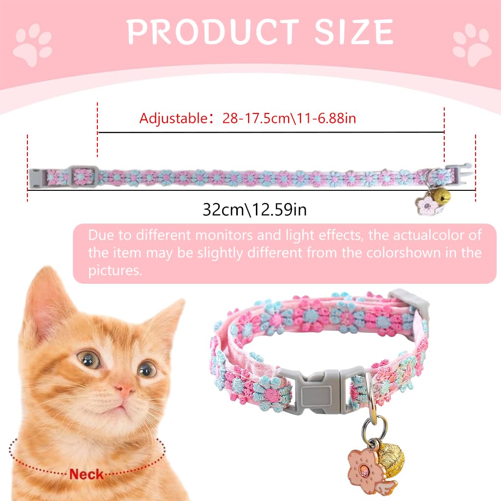 Qpets Cat Collar featuring Quick Release Buckle and Sakura Flower Charm | 3PCS Pink Set