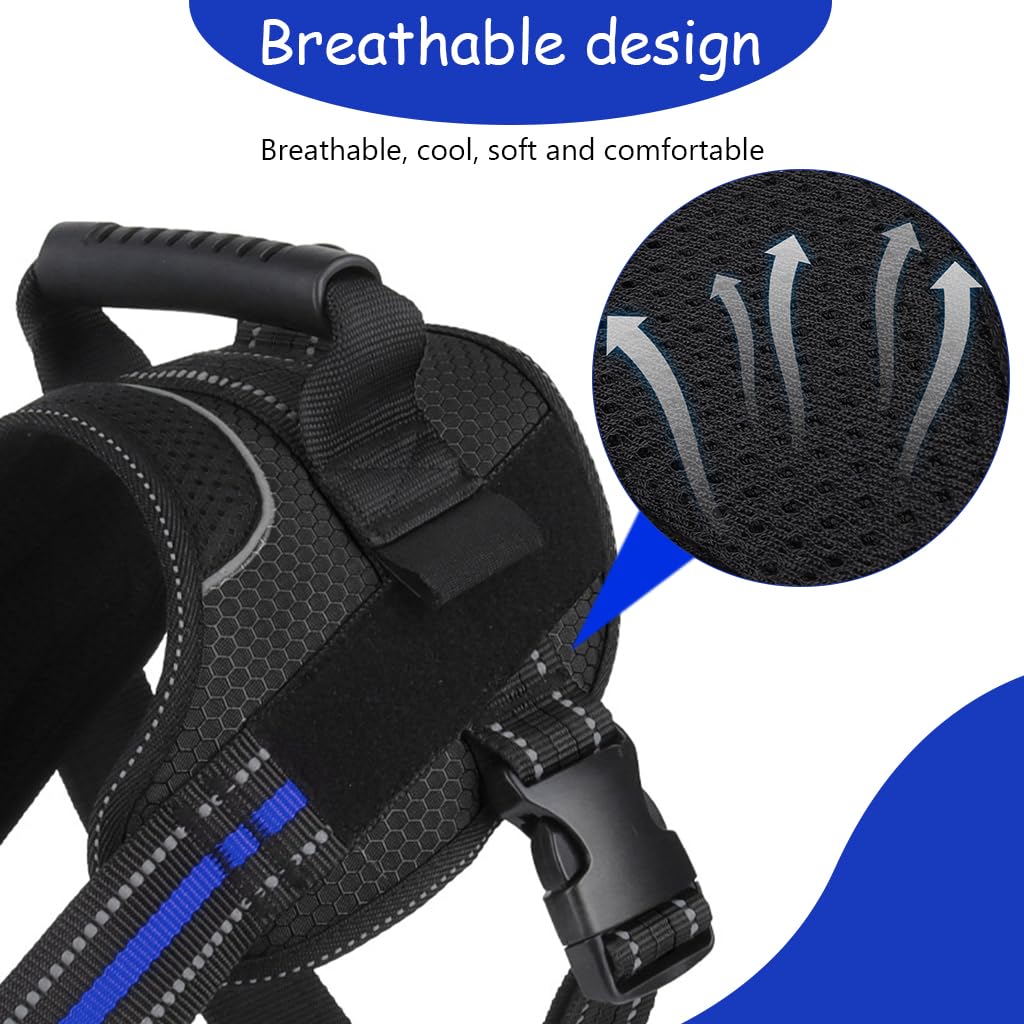 Qpets® Dog Harness, Pet Harness with Handle Service Dog Vest Harness with 1.5m Dog Leash, 360 Degree Safety Reflective Strips Design Adjustable Vest Harness (Within 25-30KG)
