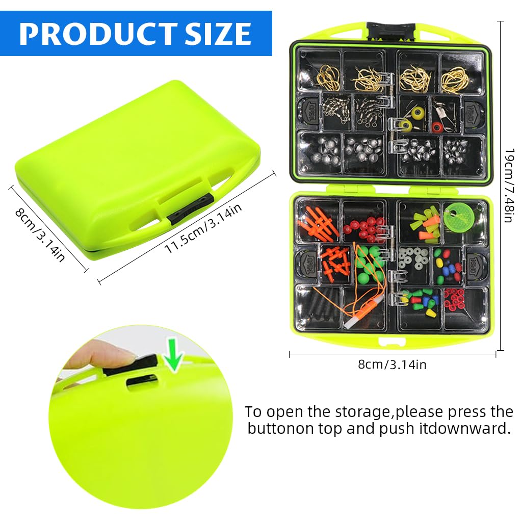 Qpets Fishing Tackle Kit for Freshwater and Saltwater Use featuring 174 pcs in Box | Includes Hooks, Sinkers and Bobbers