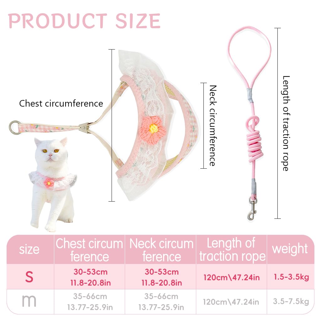 Qpets Cat Harness with Leash for Walking featuring Adjustable Strap and D-ring | Pink Flower Design for Small Cats 1.5–3.5 kg