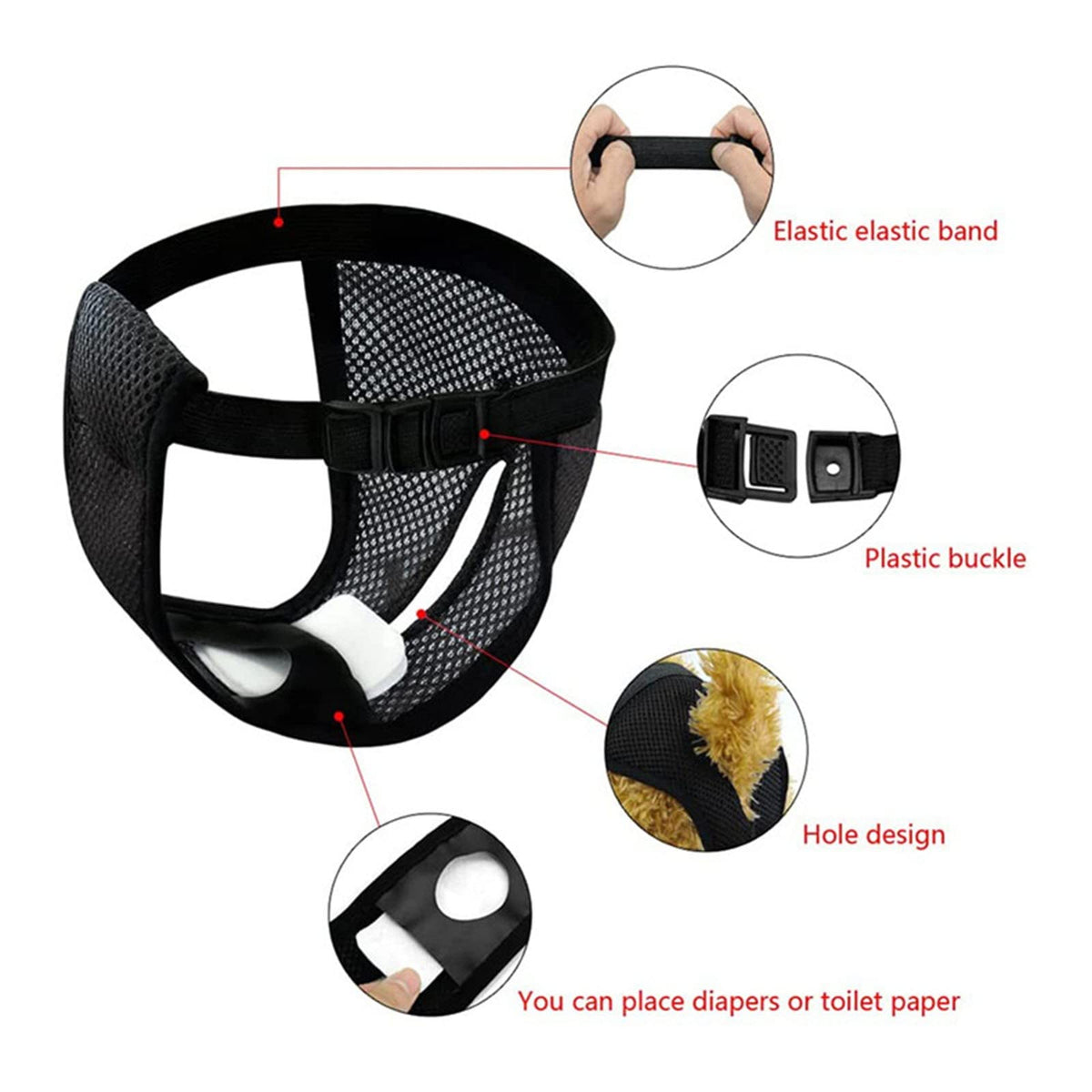 Qpets Dog Diapers for Female with 3 Cotton Pads featuring Removable Absorption Design | Breathable Mesh for Waist 15.7–19.2 in