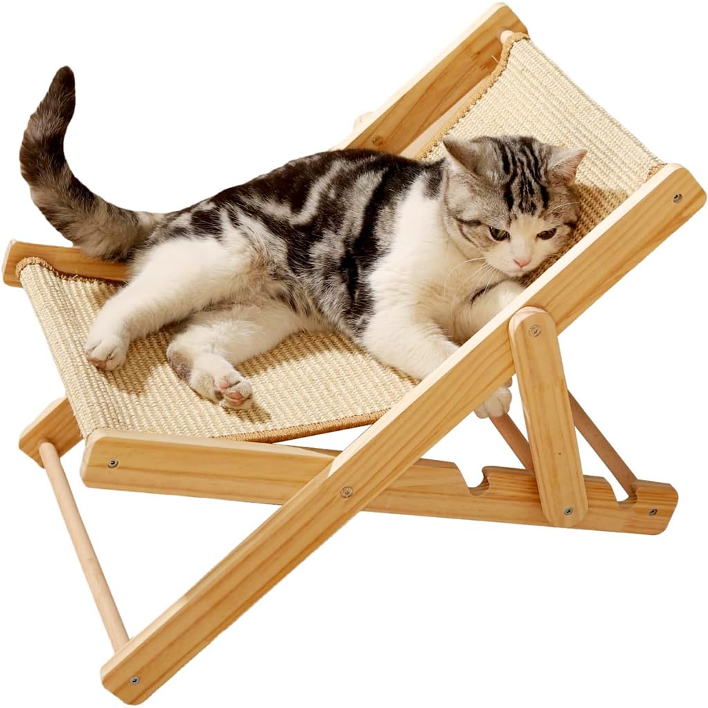 Qpets Cat Scratcher Bed for Relaxation and Furniture Protection with Adjustable Height | 23.6 x 15.7 x 3.9 in Sisal Hemp Wooden Chair