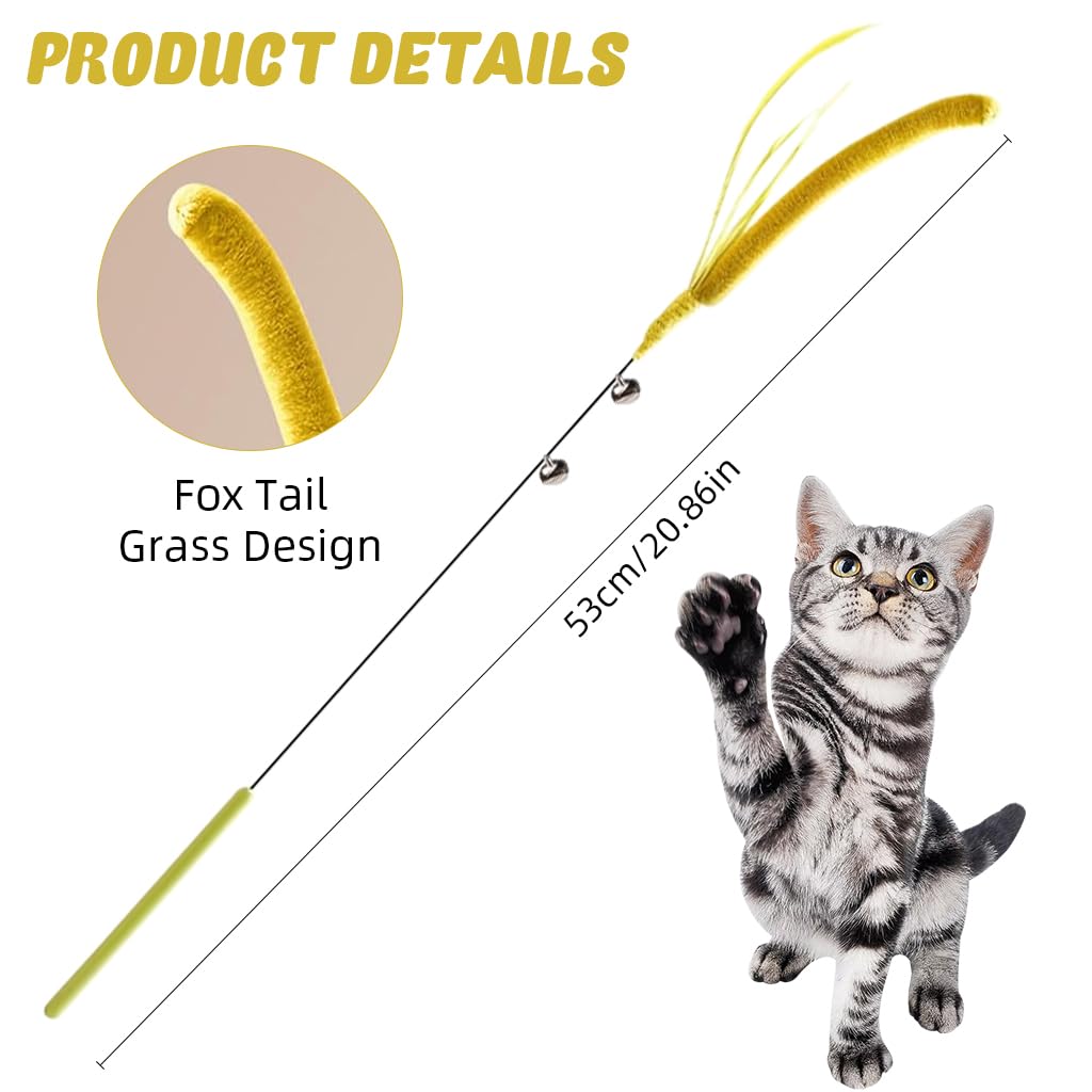 Qpets Cat Teaser Wand for Indoor Play with 19.69 in Wire & Realistic Foxtail Grass Attachment