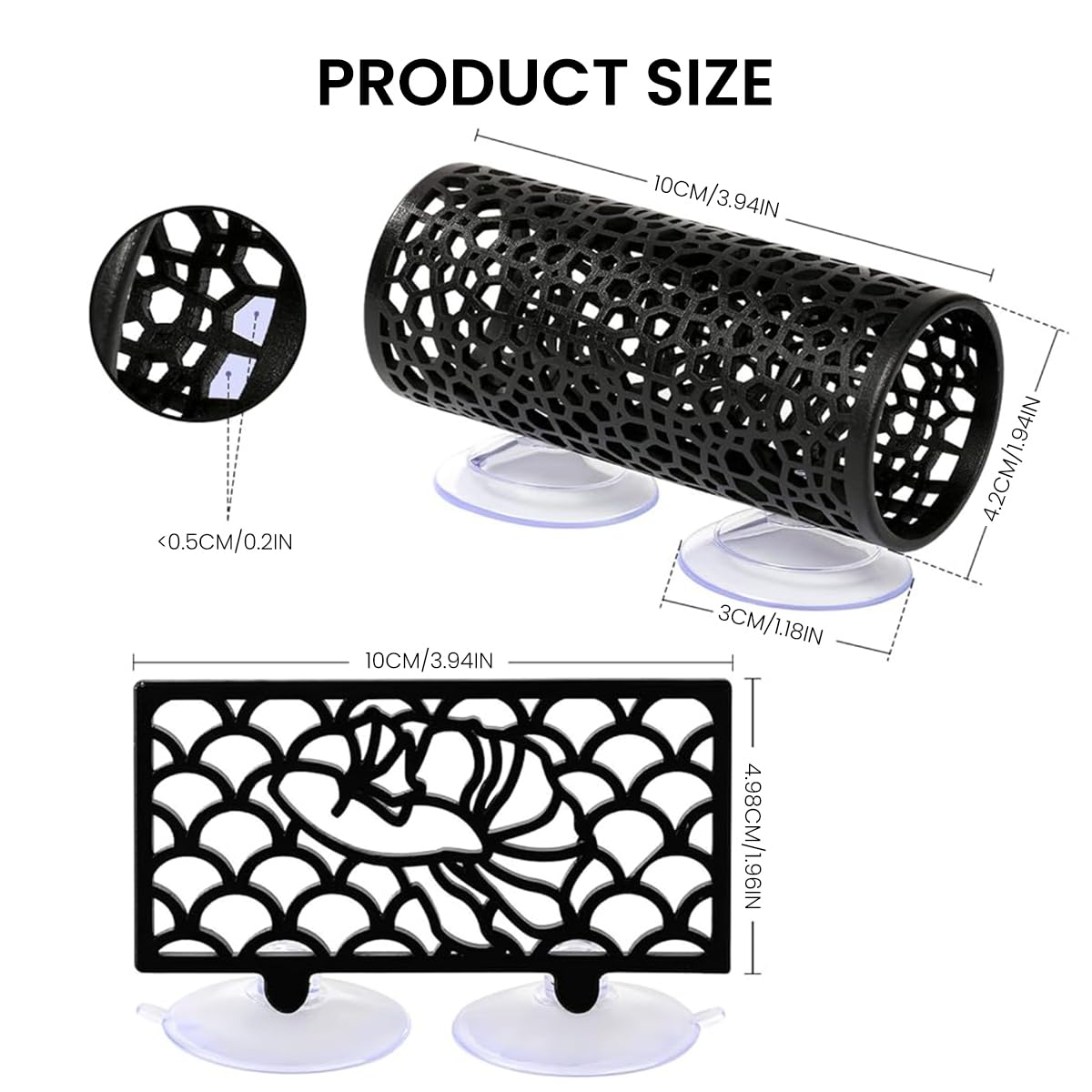 Qpets® Betta Fish Tank Accessories Decoration with Suction Cup, Fish Hide Cave Tunnel Plastic Mesh Fish Tank Landscape Decoration Ornament - 2Pcs
