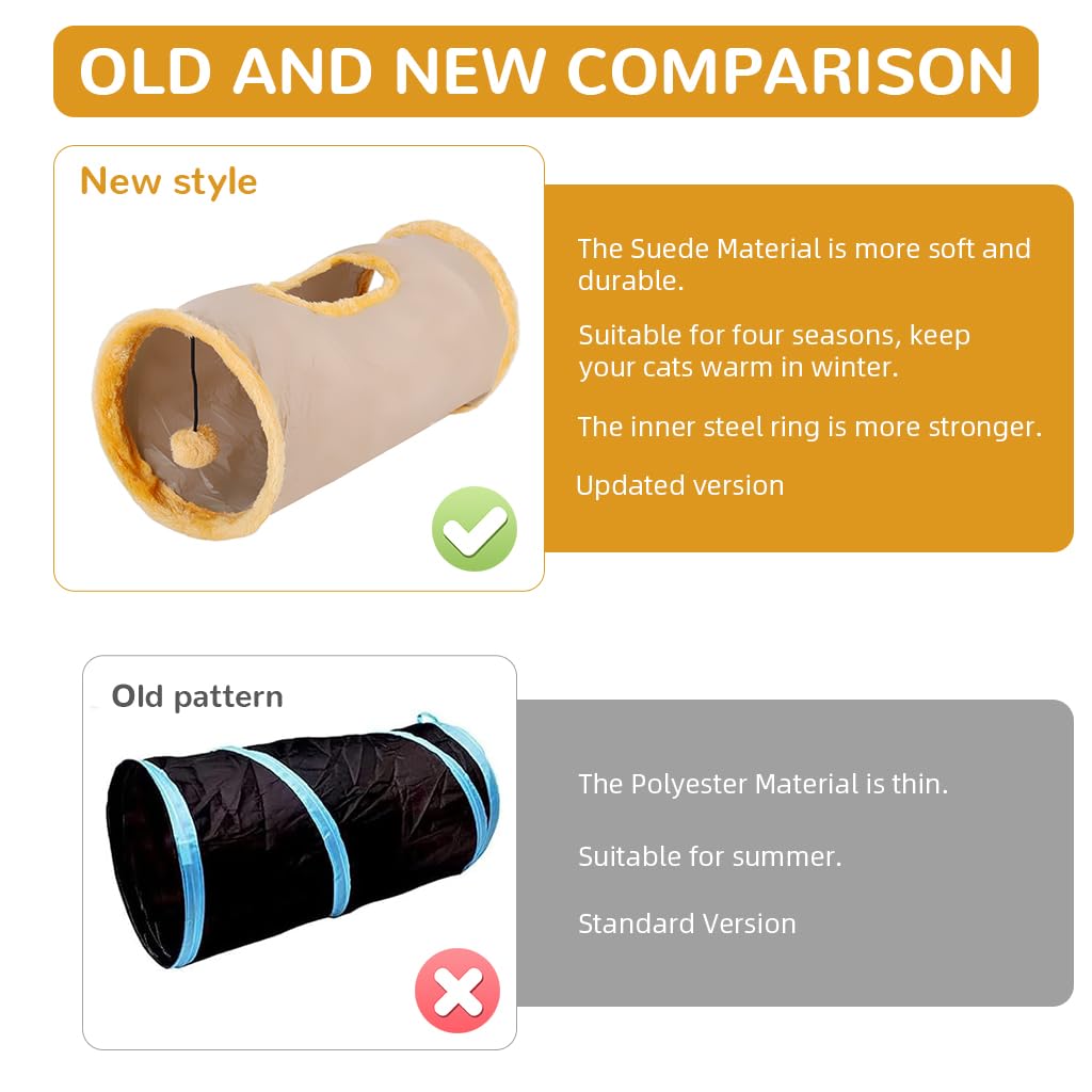 Qpets Cat Play Tunnel for Hiding and Exercise with 25cm Top Opening | Collapsible Plush 50cm Cave