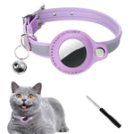Qpets Airtag Compatible Cat Collar for 9.3–12 in Necks with Reflective Safety Design | Purple PU Adjustable Anti Lost Holder