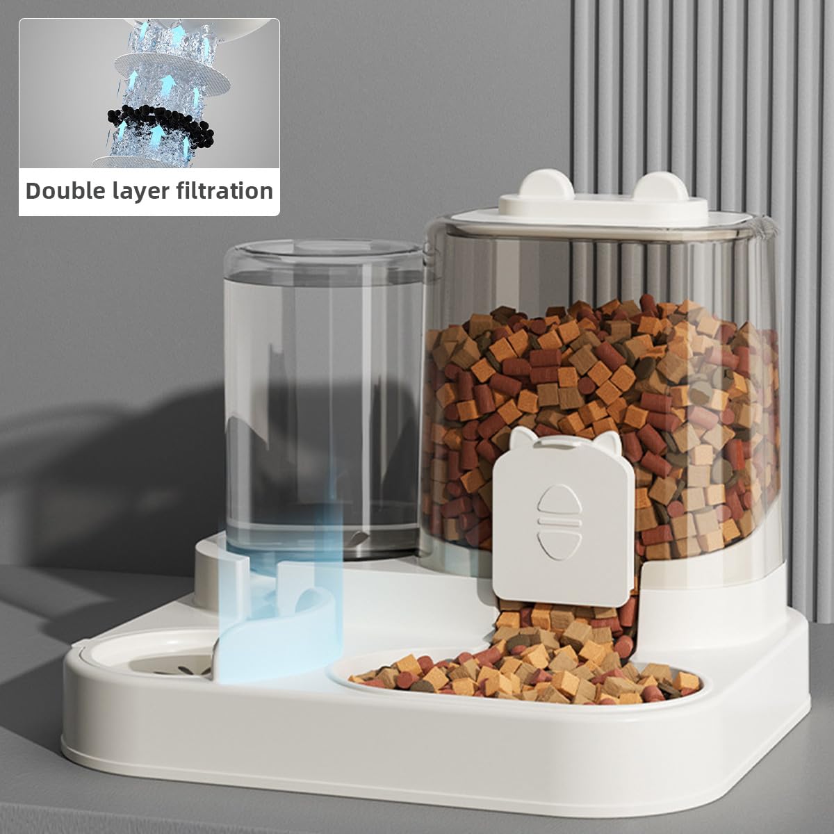 Qpets Automatic Pet Feeder for Cats and Dogs with 1.8L Food Bowl and 0.8L Water Tank | Gravity Design Foodgrade PP Structure