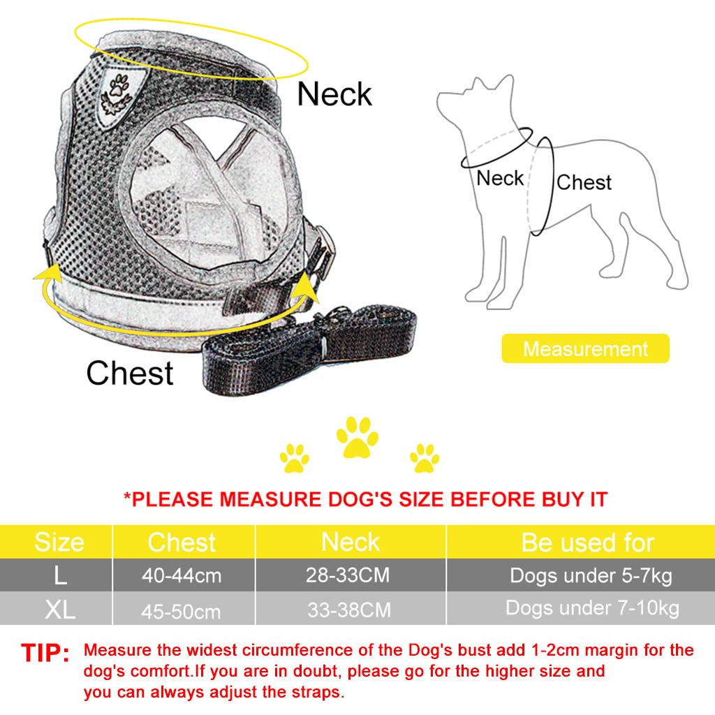 Qpets® Dog Harness for Large Dogs, Adjustable Dog Belt with Safety Reflective Strip, Breathable Mesh Fabric Cat Belt, Dog Vest Harness with Leash (Suitable for 6-9 kg)