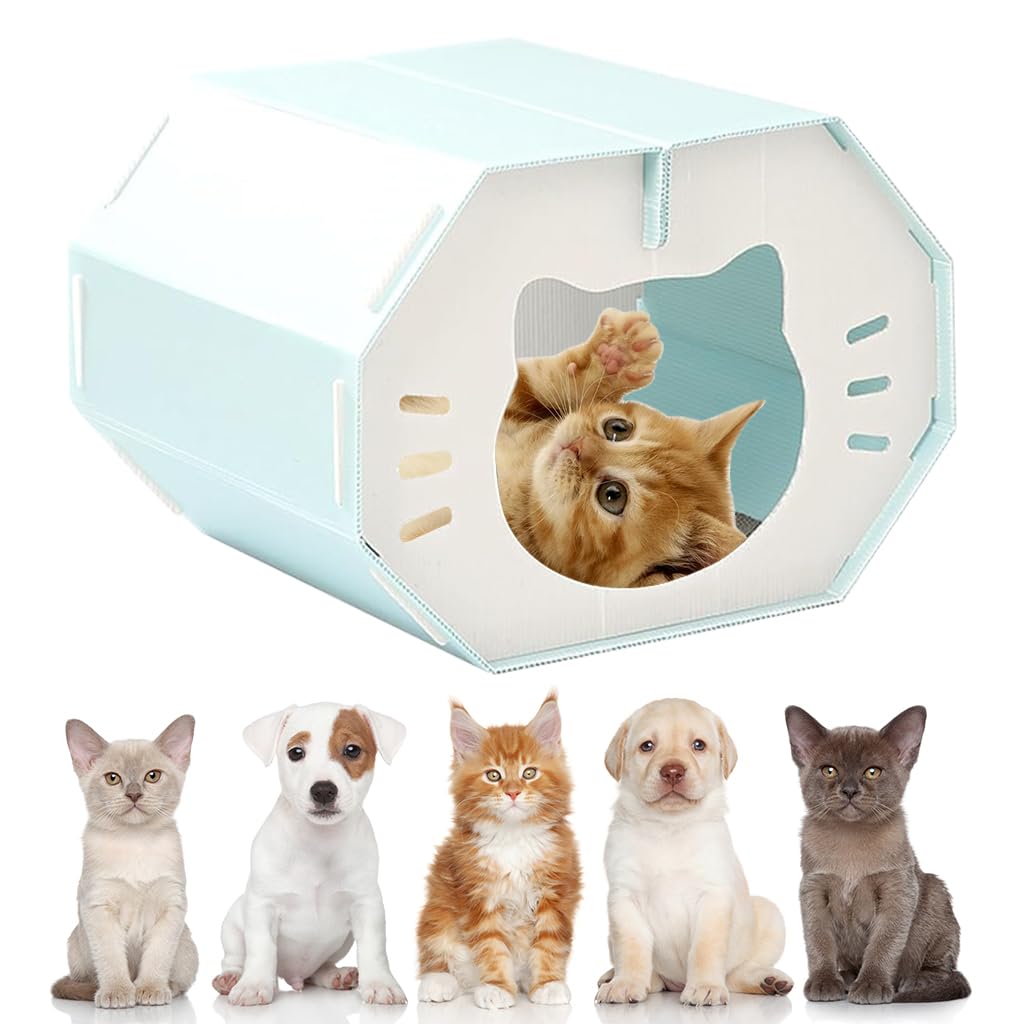 Qpets Cat House with Openable Roof and Scratcher Mat, 42x36x30cm BPA-Free PP | Octagon Design