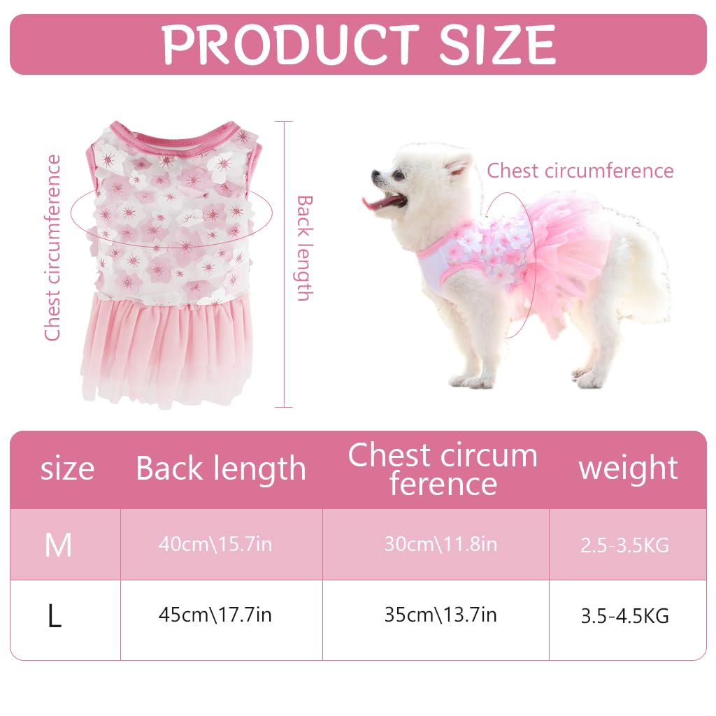 Qpets Dog Girl Dress for Small Breeds with Lace Skirt and Pink Flower Design | Chest 30cm