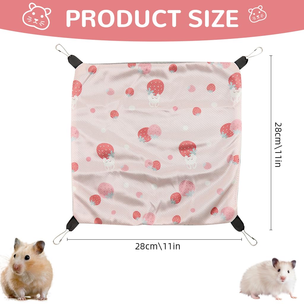 Qpets Cute Strawberry Hammock for Small Pet Cages with 4 Quick Snap Buckles 28x28 cm | Polyester Hanging Bed for Guinea Pigs Ferrets Hamsters and Hedgehogs