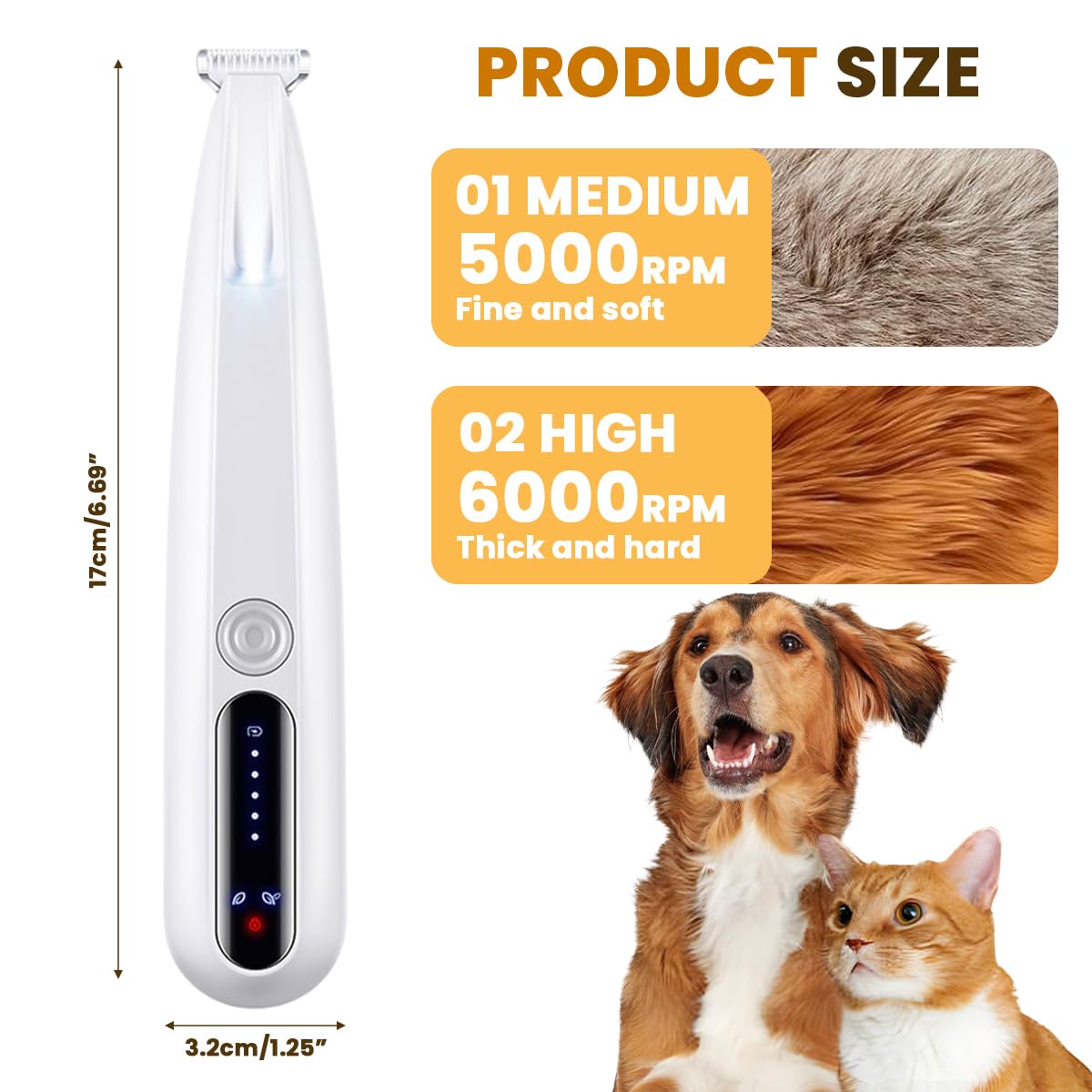 Qpets Dog Paw Hair Trimmer with 18mm Head and LED Light for Paws Ears and Butt | USB Rechargeable