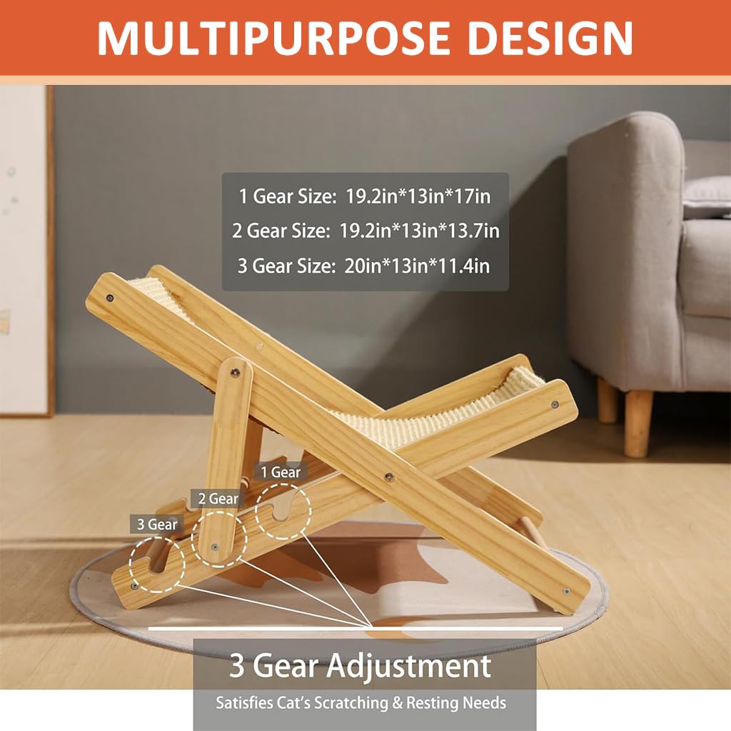 Qpets Cat Scratcher Bed for Relaxation and Furniture Protection with Adjustable Height | 23.6 x 15.7 x 3.9 in Sisal Hemp Wooden Chair