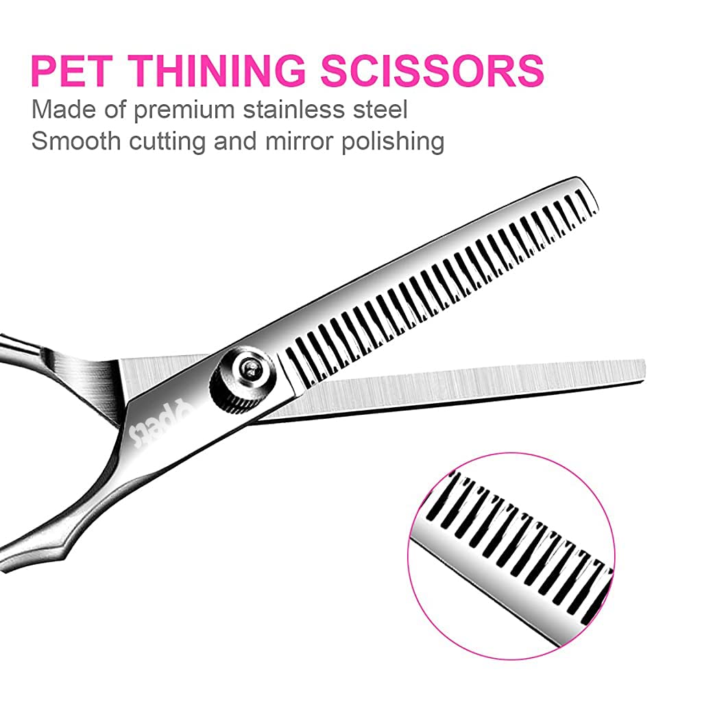Stainless Steel Professional Dog Grooming Shears Set - Thinning, Straight, Curved Shears and Comb for Long Short Hair for Dog Cat(4 pcs)