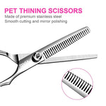 Stainless Steel Professional Dog Grooming Shears Set - Thinning, Straight, Curved Shears and Comb for Long Short Hair for Dog Cat(4 pcs)