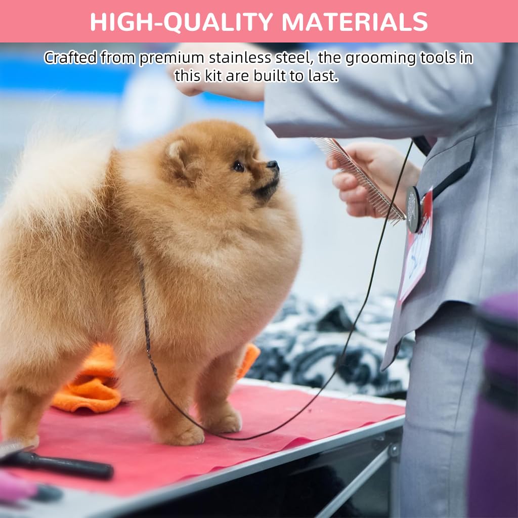 Qpets® Pet Grooming Kit, Dog Grooming Scissors Clippers for Cats Dogs, Pet Hair Trimmer Dog Hair Comb Spring Loaded Stainless Steel Pet Nail Clipper - 4 Pcs