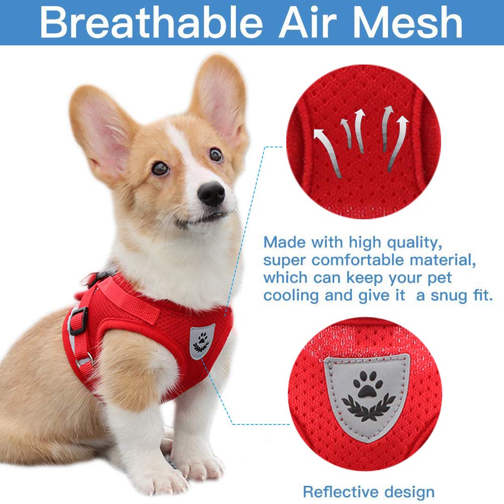 Qpets® Dog Harness for Large Dogs, Adjustable Dog Belt with Safety Reflective Strip, Breathable Mesh Fabric Cat Belt, Dog Vest Harness with Leash (Suitable for 6-9 kg)