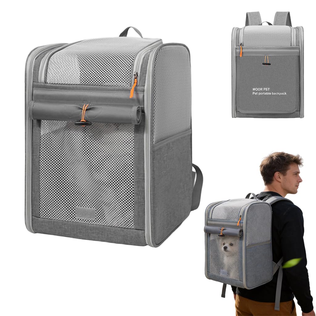 Qpets® Pet Backpack Carrier for Cats & Small Dogs, Oxford Cloth Breathable Mesh Travel Bag with Anti-Anxiety Front Cover Panel Design, Puppy & Kitten Outdoor Hiking Carrier, 42x33x28cm