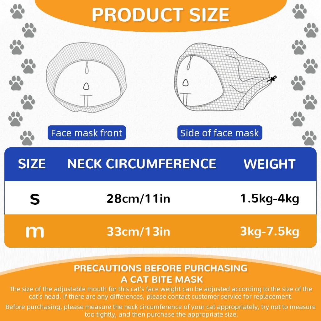 Qpets Cat Muzzle for Grooming and Bathing with Adjustable Drawstring 33cm | Clear TPU Mesh