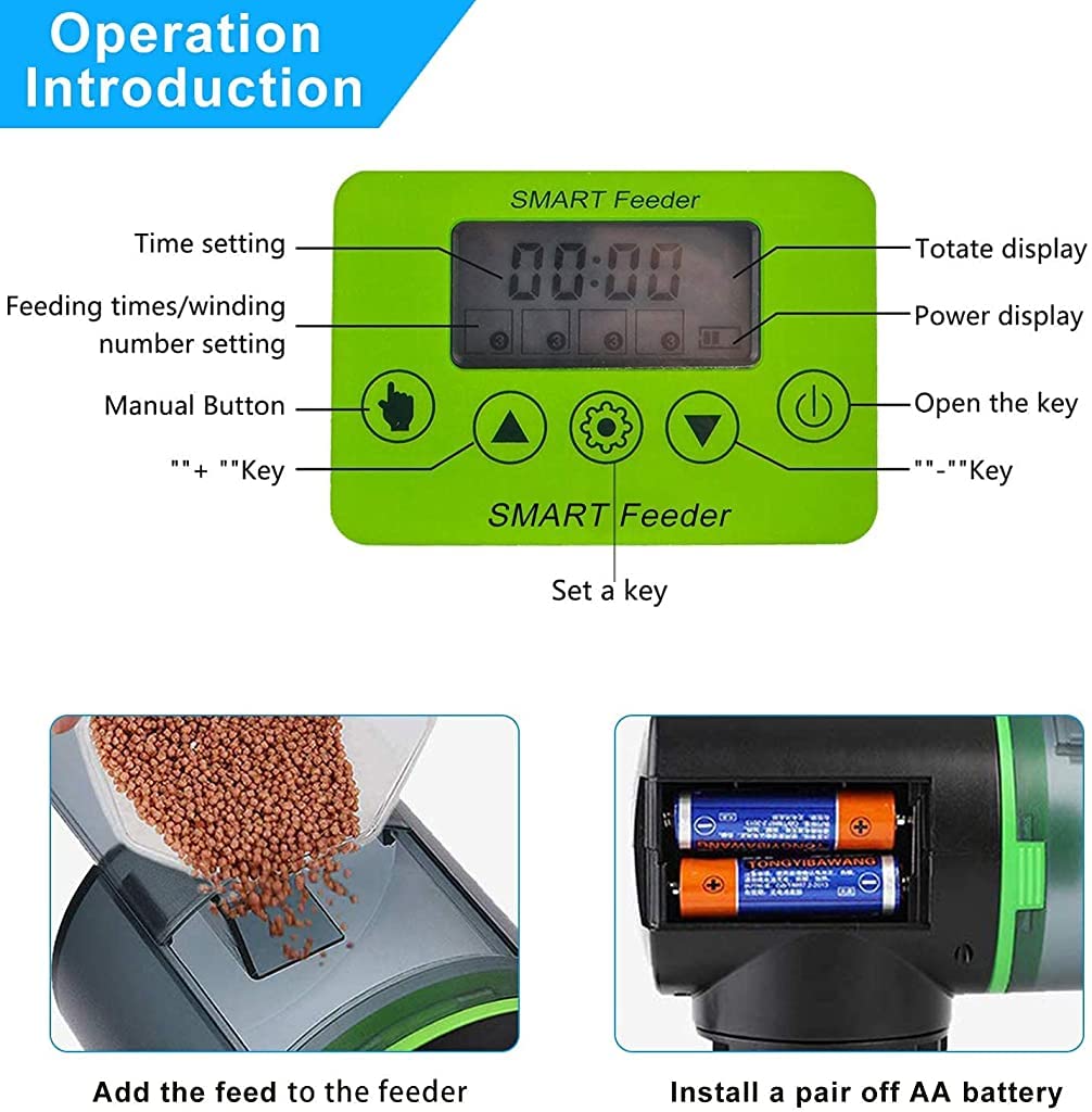 Qpets Automatic Fish Feeder for Aquarium with 200ml Timer Control and 360° Rotating Base