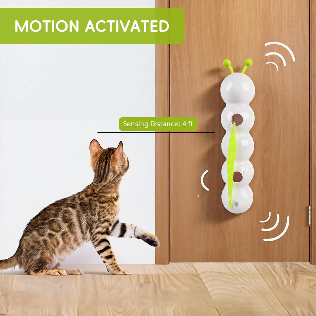 Qpets Electric Cat Teaser Toy with Strong Suction Cup and USB Rechargeable Caterpillar Design