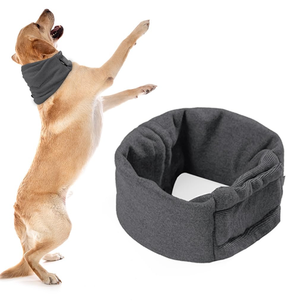 Qpets Dog Hoodie Head Cover for Calming and Noise Protection with Adjustable Buckle and Reflective Strip | Soft Fleece Hat Wrap 40–54 cm Green