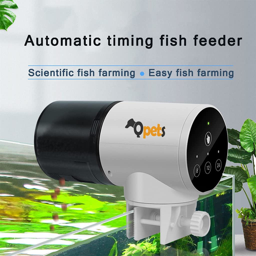 Qpets Automatic Fish Feeder for Aquariums with 0.8L Capacity and 360° Rotating Mount | Timer Feeding