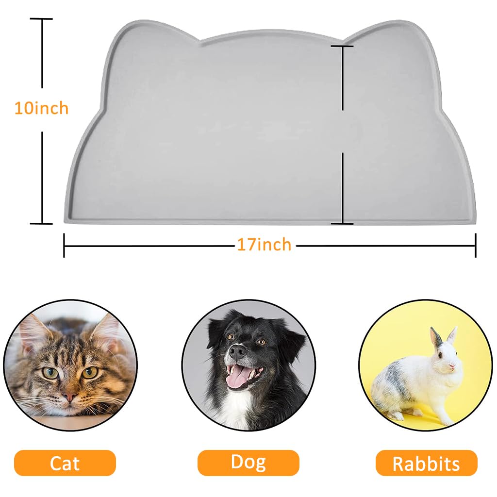 Qpets Pet Feeding Mat for Dogs and Cats with Raised Edge Tray 44x24cm 3 pcs Silicone Grey