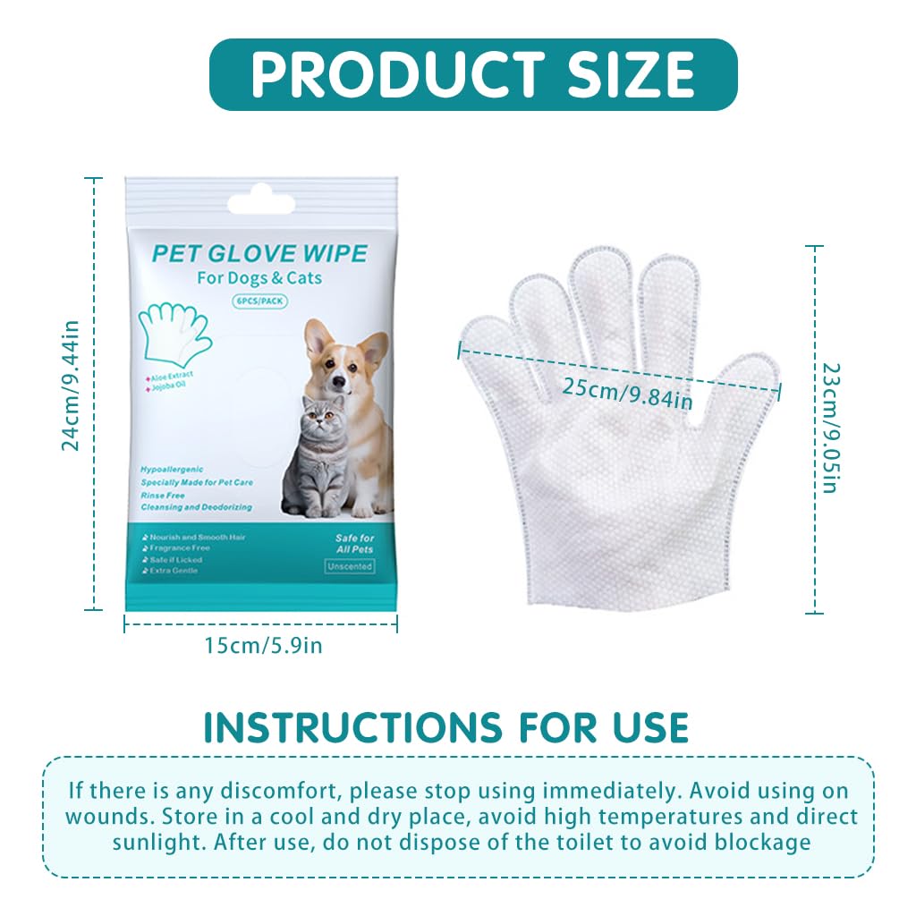 Qpets Pet Wipes Gloves 12PCS for Cats and Dogs | Disposable Dry Cleaning Tool for Gentle Grooming