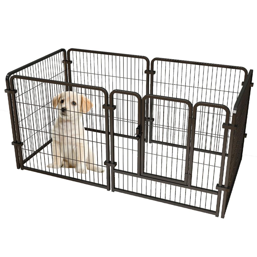 Qpets Dog Playpen for Indoor Use featuring 6 Panels 50x50cm with Door and Metal Grid Design