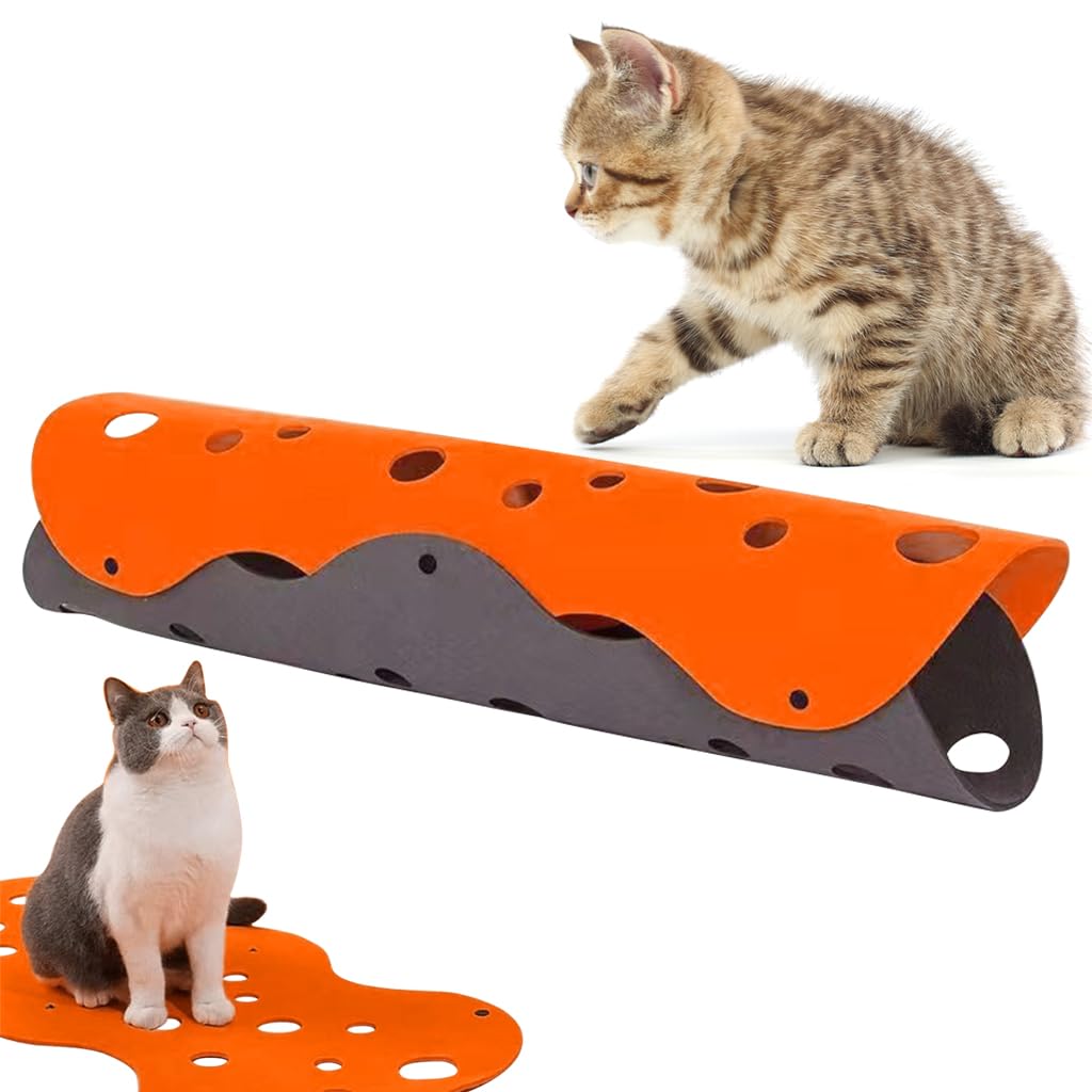 Qpets Felt Cat Tunnel Set for Play and Hide 90x22 cm with Porous Dual Color Design | Kittens and Large Cats