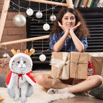 Qpets Christmas Cat Clothes for Parties with Adjustable Drawstring Hat and Soft Plush | Neck 37 cm