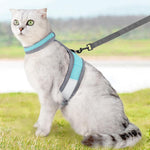 Qpets® Cat Vest Harness & Nylon Webbing Leash Set Outdoor Anti-Escape Pet Harness Walking Harness Safety Reflective Strip Cat Harness Breathable All Season Use Cat Vest Harness, Size S