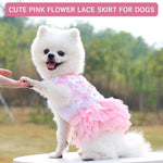 Qpets Dog Girl Dress for Small Breeds with Lace Skirt and Pink Flower Design | Chest 30cm