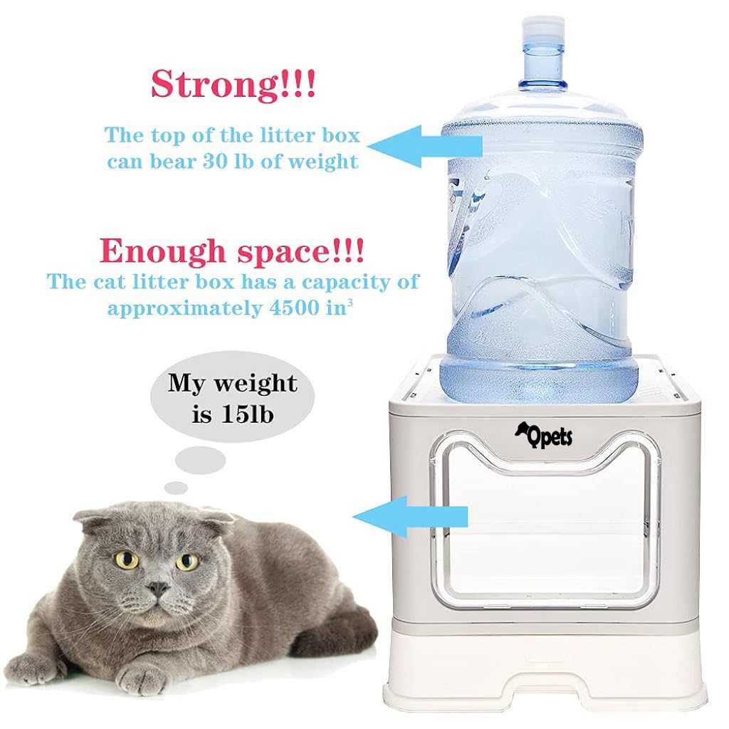 Qpets Cat Litter Box for Large Cats with Pull Out Drawer and Odor Door | 51x41x38cm Grey