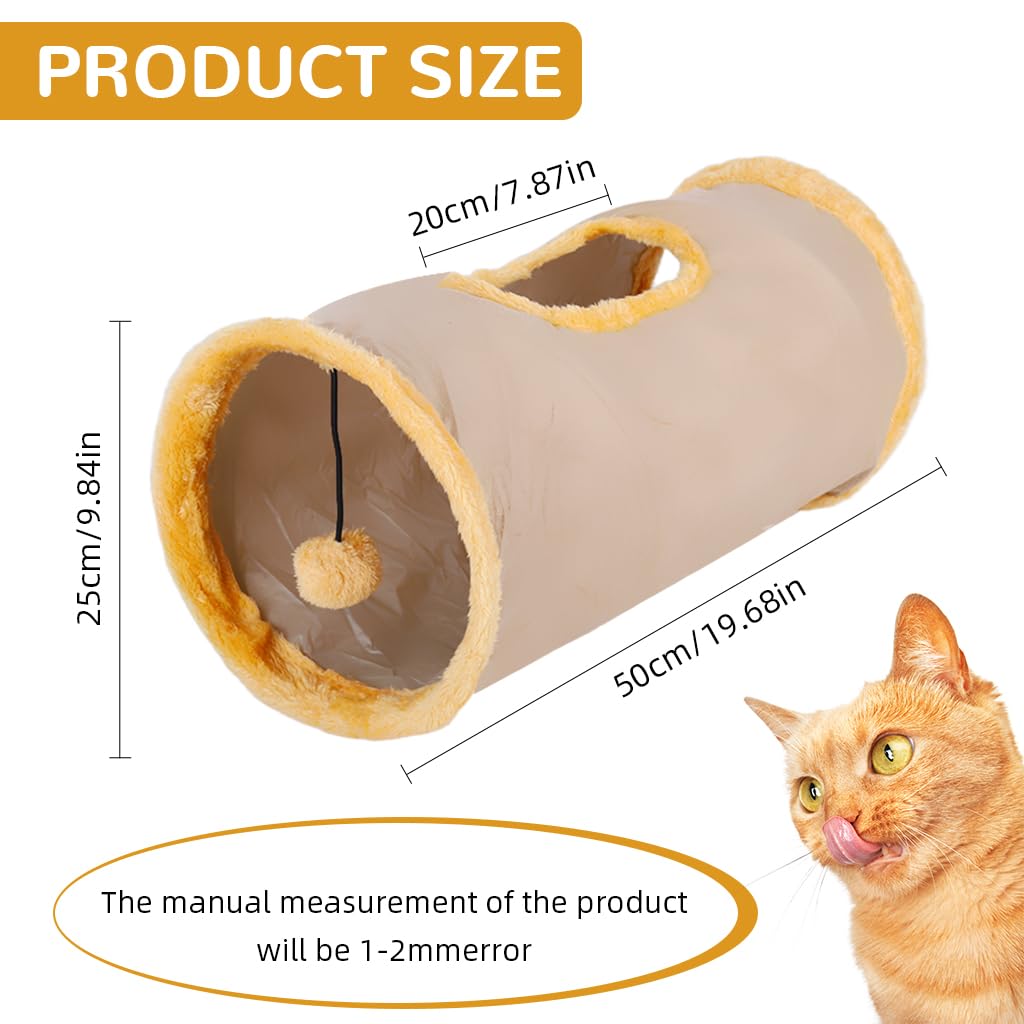 Qpets Cat Play Tunnel for Hiding and Exercise with 25cm Top Opening | Collapsible Plush 50cm Cave