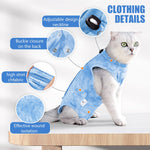 Qpets Cat Clothes for Post Surgery Recovery with Adjustable Closure and Soft Cotton Fabric | Blue Tie-dye Design M Size Back 30cm Bust 34-40cm