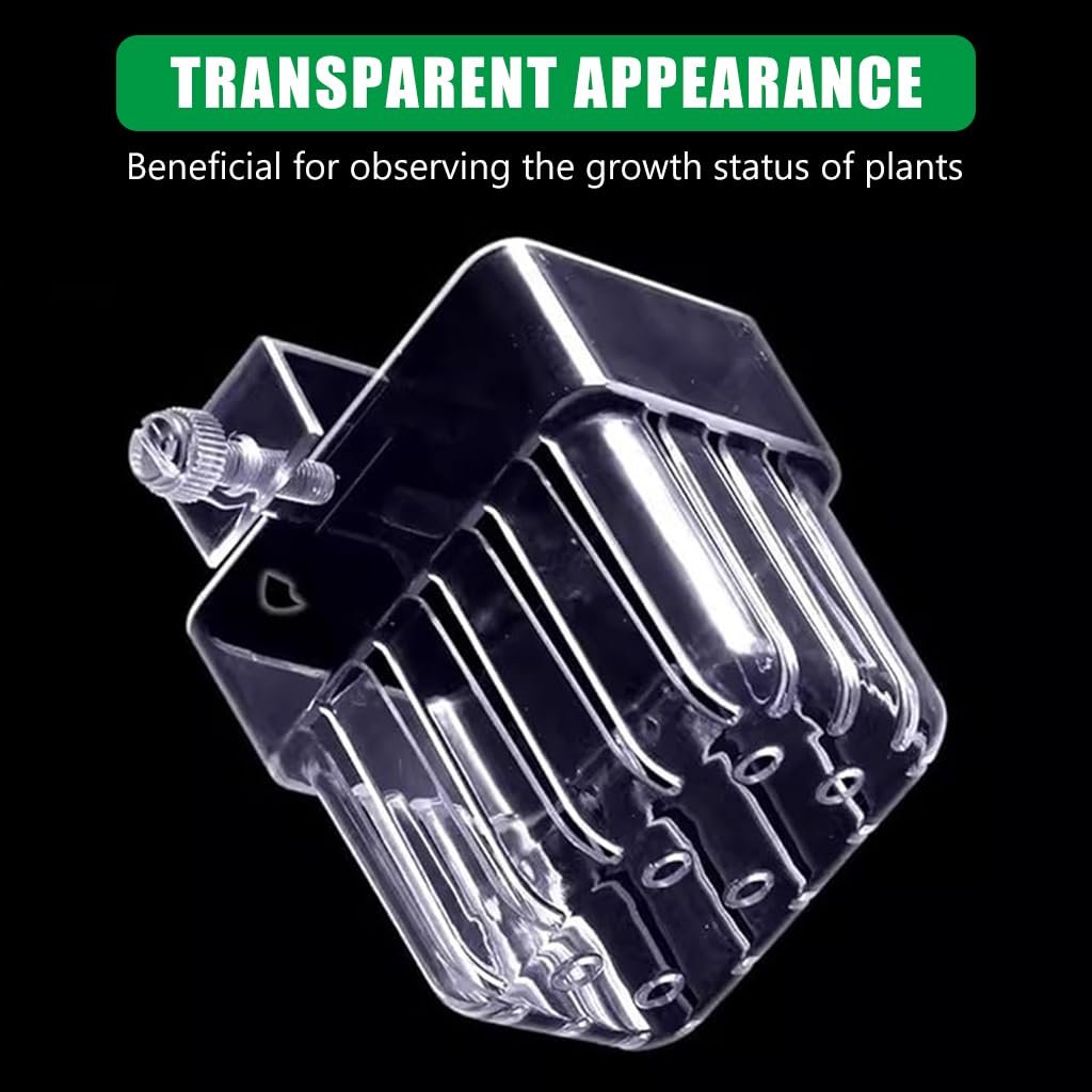 Qpets Aquarium Plant Holder for Fish Tanks featuring Screw Fixed Mount and Draining Holes 8×8×5.7 cm | Clear Acrylic Basket for Freshwater and Saltwater Aquariums