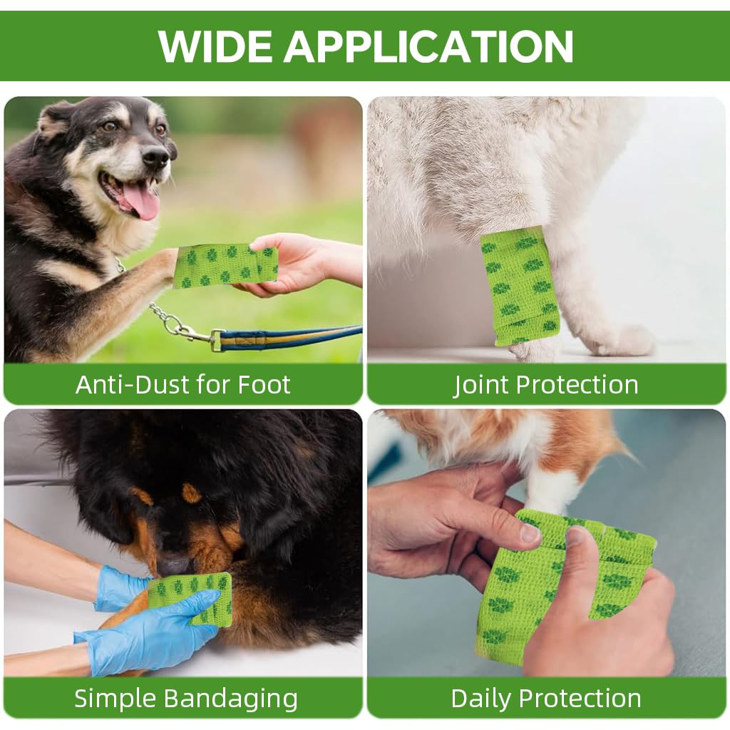 Qpets Pet Crepe Bandage for Injury Recovery with Bitter Anti Lick Coating and 2.95 in x 14.76 ft Rolls | Self Adhesive Stretchy Non Woven Wrap