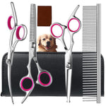 Qpets Dog Grooming Shears Set with Adjustable Screw and Ergonomic Handle | 6.5 in Stainless Steel 4 pcs