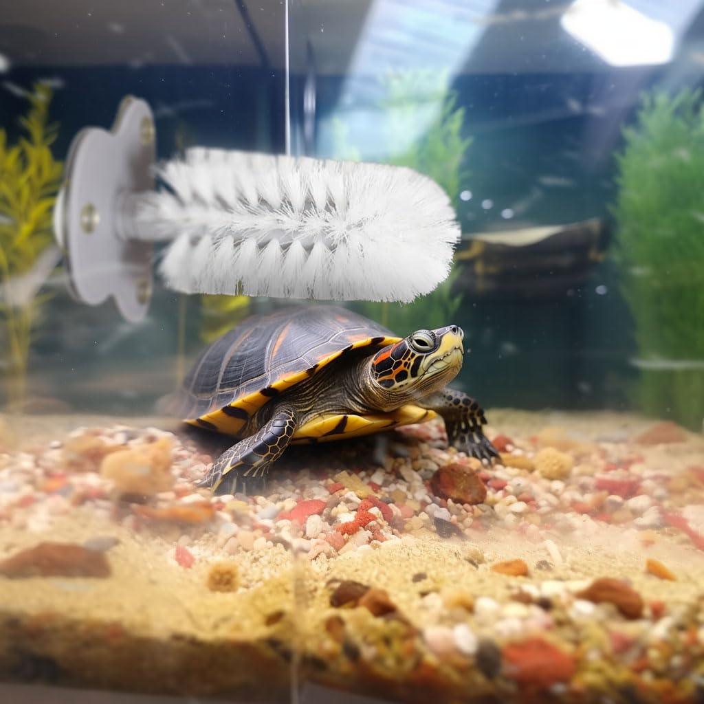 Qpets Turtles Brush for Tanks with Suction Cup and Soft Bristles featuring 7.48 in Length | Gentle Shell Cleaning Tool