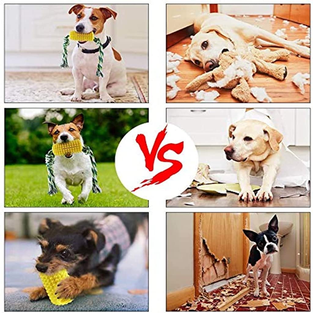 Dog Chew Toys, TPR Corn Chew Toy for Dog Teething Chewing Toy with Cotton Ropes, Sturdy Chew Toys, Interactive Pet Toys Gift Toy for Dog Small Puppies and Medium Dog