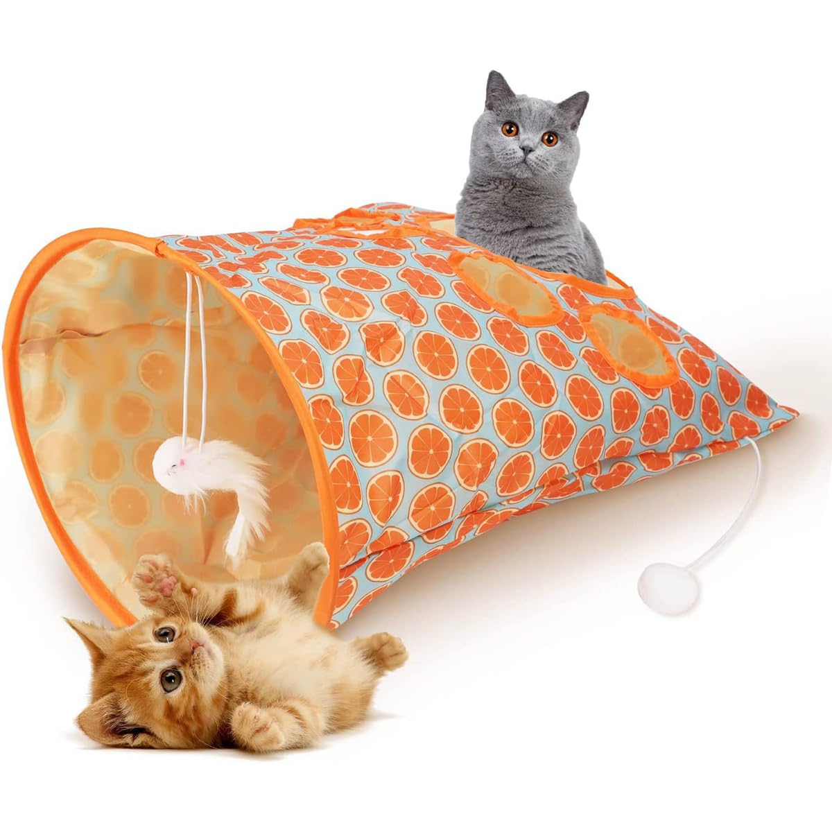 Cat Hiding Toy Cat Tunnel Bag Indoor Interactive Print Tunnel Bag with Plush Toy Hiding Training Toy for Kittens