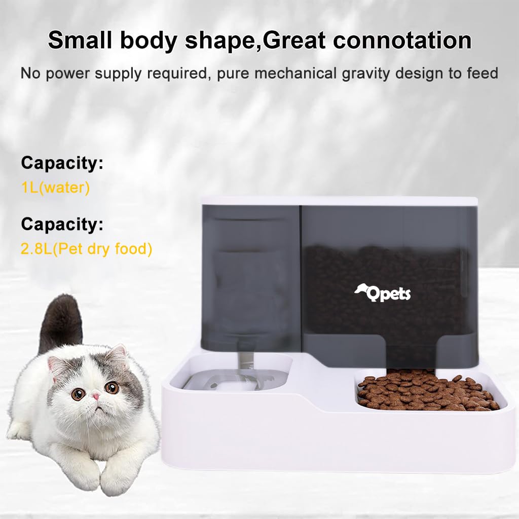 Qpets Automatic Food Feeder and Water Dispenser with Gravity Design 3L Food 1L Water for Small Dogs and Cats