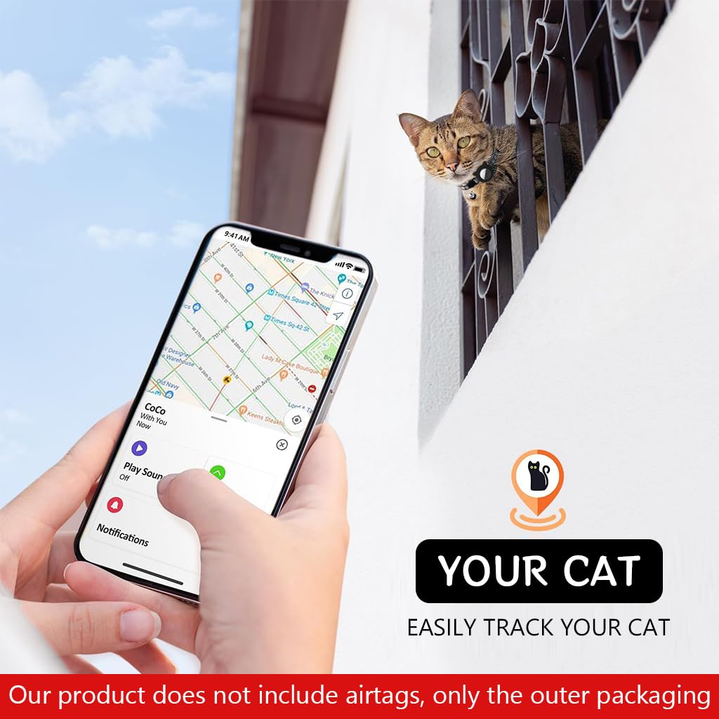 Qpets® Black Cat Collar, Cat Collar with Silicone Airtag Holder Cute Cat Collar with Bell Quick ReleaseAdjustable Cat Collar